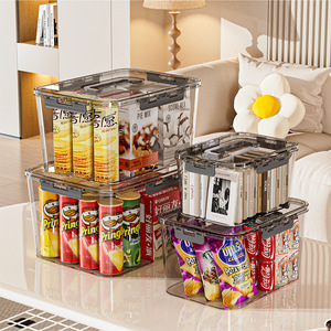 Transparent <b>Stacking</b> Storage <b>Box</b> With Handles Airtight Large Capacity <b>Plastic</b> Organizer For Kitchen Living Room Home Use - Product Image 2