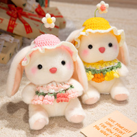 Peluche Lapin Blanc Kawaii avec Fleur au Crochet pour Filles
