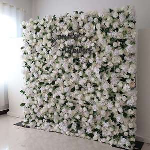 Mur de fleurs artificielles romantique et rêveuse pour mariage, 8 pieds x 8 pieds, roses roses mélangées, polyester fait main, réutilisable, panneau 3D - Product Image 3