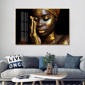 Guanjun Body Art <span class=keywords><strong>Peinture</strong></span> Murale Verre Art Mural Luxe Africain Décoration Intérieure Cristal <span class=keywords><strong>Peinture</strong></span> Porcelaine Or - Product Image 3
