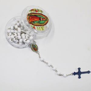 Handmade Rosary Beads <b>Cross</b> Necklace 6mm Scented Wood Bead <b>with</b> Virgin Mary & Diamond Figaro <b>Chain</b>-New - Product Image 3