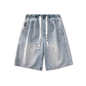 Pantalon d'été Patchwork Coton Brodé Double Genou Baggy Unisexe <span class=keywords><strong>Bermuda</strong></span> Jeans Short Pant Denim Shorts pour Hommes - Product Image 1