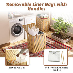 Cesto Portabiancheria in Bambù CF Wholesale con 2 Scomparti, Manici Rimovibili, Fodere Lavabili in <span class=keywords><strong>Lavatrice</strong></span>, Coperchio a Cerniera e Organizzatore per la Separazione dei Vestiti - Product Image 5