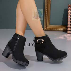 Nouvelles bottes à talons hauts pour femmes bretelles croisées bottes courtes bottes imperméables confortables chaudes grande taille 42 Botas Femininas - Product Image 5