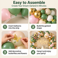Kit de guirlande de ballons en latex mat de luxe, écologique, vert, rose nude, avec confettis dorés et autocollants papillons pour baby shower
