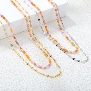 Joyería de Moda al por Mayor, Collar de Doble Capa, Chapado en Oro de 18K, Acero Inoxidable, Collar con Cuentas de Cristal Coloridas para Mujer - Product Image 3