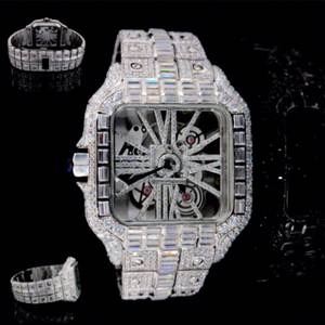 Luxury Automatic Mechanical <b>Watch</b> Square <b>Case</b> Stainless Steel Moissanite Band Glass Dial Bracelet Clasp 10 Bar Water Resistant - Product Image 1