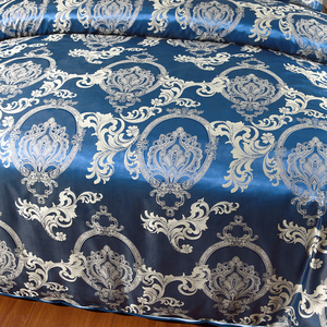 Juego de edredón Jacquard azul real sedoso de satén de lujo de estilo barroco Retro europeo patrón impreso con cremallera oculta - Product Image 4