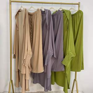 Set Abaya 2-Piece L-158 Dubai Warna Solid Bernapas Elegan Gaun Panjang untuk Sholat Pakaian Islami Wanita Muslim - Product Image 2