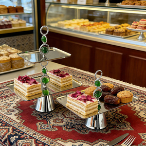 Exhibidor de Pasteles y Postres de Acero Inoxidable de Alta Gama, Color Plateado, Bandeja para Frutas y Aperitivos, Plato Decorativo para <span class=keywords><strong>el</strong></span> Hogar en Ramadán - Product Image 6