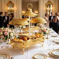 Plat à réchaud double rond de luxe Orix en or avec couvercle gaufré diamant pour la restauration, les banquets de mariage et les buffets d'hôtel