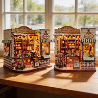 Kits de maison miniature DIY, thème Champ Vert, Fleuriste et Chat, avec kit de meubles LED d'ambiance, maison de poupée en bois, cadeau
