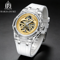 Montre automatique à remontage automatique RAKSA DUKE pour homme, 44 mm, cadran squelette, bracelet en silicone, montre mécanique, marque personnalisée
