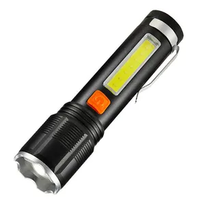 P50 3500lm 1500mAh Telescopic Zoom Cob Side Light Waterproof Light Rechargeable Usb Led Tactical Torch Light Flashlight