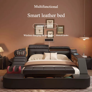 Meubles de chambre à coucher modernes et luxueux, lits rembourrés intelligents avec fonction massage, <span class=keywords><strong>lit</strong></span> double <span class=keywords><strong>king</strong></span> <span class=keywords><strong>size</strong></span>, cadre de <span class=keywords><strong>lit</strong></span> en cuir avec <span class=keywords><strong>rangement</strong></span> - Product Image 4