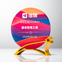 Prix du trophée rond en cristal à impression couleur Prix de sublimation en cristal Prix du trophée Crystal Blanks