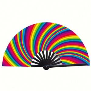 Abanico Plegable de Plástico Grande y Colorido de 33 cm, Personalizado, Abanicos de Kung Fu para Hombres y Mujeres, Regalos para Festivales y Bailes - Product Image 3