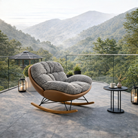 Fauteuil à bascule d'extérieur en rotin PE résistant aux intempéries, chaise longue moderne pour patio et jardin avec coussin à séchage rapide et structure antirouille