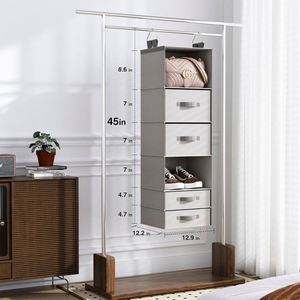 6-Tier Foldable Hanging Closet Organizer Non-Woven Fabric with 4 Various <b>Drawers</b> <b>for</b> Wardrobe RV Clothes Accessories <b>Storage</b> - Product Image 5