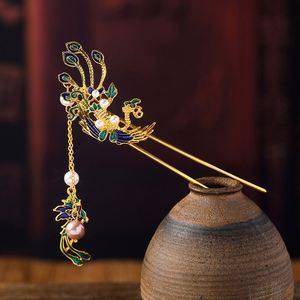 Épingle à cheveux rétro en forme de phénix pour femme, accessoire de coiffure chinois Hanfu, bijou de chignon en cristal doré, diadème vintage - Product Image 1