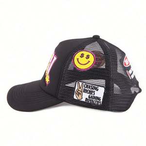 Gorra de Malla de Espuma de 5 Paneles con Logotipo Bordado en 3D de Alta Calidad, Diseño de Salpicaduras de Pintura, Estilo Y2K, Gorra Trucker Hip Hop para Exteriores - Product Image 3