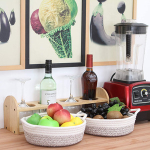 Panier de rangement en corde de coton, récipient alimentaire rond pour la cuisine, panier tissé à la main pour les collations et les fruits, organisation de la maison - Product Image 3