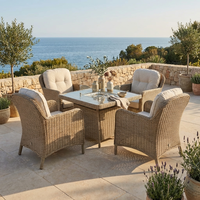 Ensemble de salle à manger en rotin 5 pièces avec structure en aluminium, table de brasero en osier PE et coussins imperméables pour patio et jardin