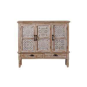 Aparador de madera maciza Vintage francés en blanco desgastado tallado gabinete de almacenamiento de esquina de sala de estar muebles de entrada para el hogar - Product Image 5