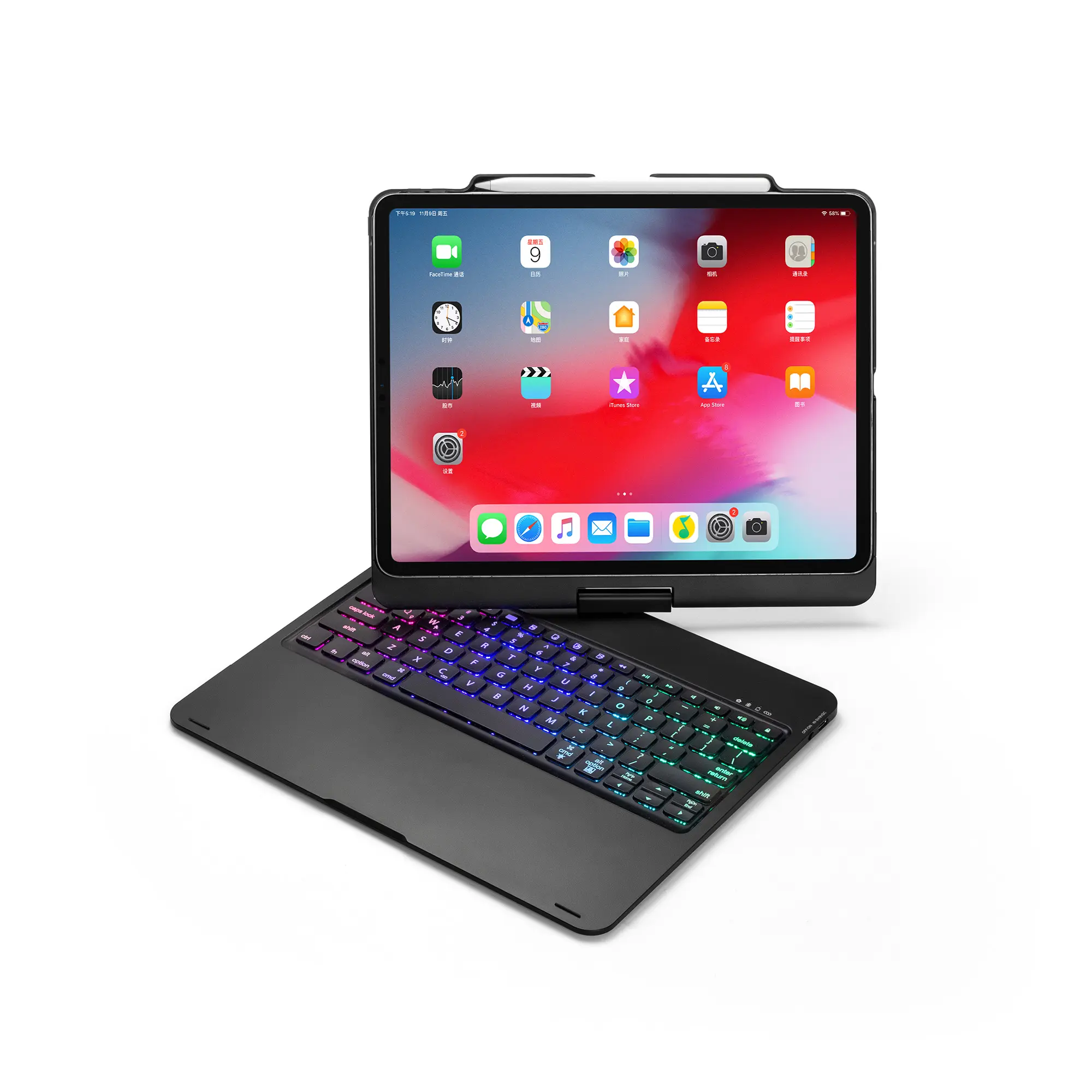 Casing Keyboard Berputar 360 Derajat, Casing PC Keras ABS 2019 Derajat dengan Keyboard untuk Ipad Pro, Casing Tablet