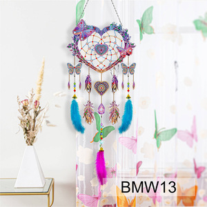 Kit de peinture au diamant 5D DIY LS, artisanat fait main, <span class=keywords><strong>attrape</strong></span>-rêves en plumes, décoration d'intérieur, cadeau, papillon, cœur, <span class=keywords><strong>attrape</strong></span>-rêves, kit DIY - Product Image 1