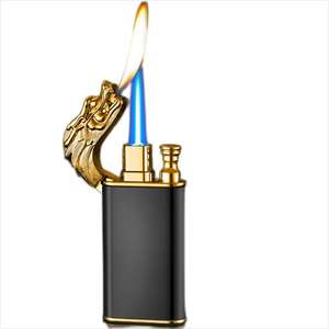 Briquet torche à cigare coupe-vent Esqueiro, design dragon, double flamme, flamme douce, flamme jet commutable, plastique, pour cadeaux - Product Image 2