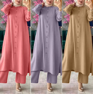 Traje de Pantalón de Pierna Ancha y Abrigo Largo para Mujer Modesta, Estilo Islámico, Ramadán, Marruecos, Dubái, Musulmán, 2 Piezas, Kimono Informal, Atuendos Árabes - Product Image 3