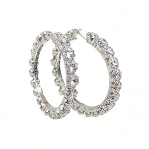 Orecchini a Cerchio in Zirconia Cubica Placcati in Oro Bianco, Taglio Brillante Rotondo con Montatura a Griffe, Gioielli da Festa per Donne, Stile Classico - Product Image 1