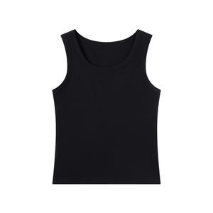 Women's Basic Stretch Vest 91.6% Cotton 8.4% Spandex Ribbed Scoop Neckline Sleeveless <b>Crop</b> Tank <b>Top</b> Short Length Wholesale - Product Image 3