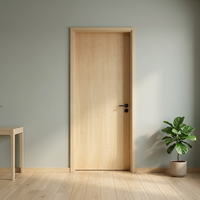 Porte intérieure en bois minimaliste moderne avec poignée à levier noir en grain de chêne clair, isolation acoustique, pour salle de bain et maison