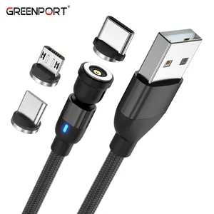 Usb Phone Charger 540 Degree Rotating L-shape Magnetic 3 In 1 Charging Cable 2.4A Phone Accessories Nylon Cable USB Charger For Android Iph