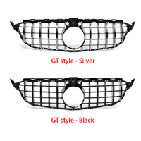 Grille avant diamantée style GT R pour Mercedes Benz W205 Classe C C250 C300 C350 Sports 2015-2018 avec trou pour caméra