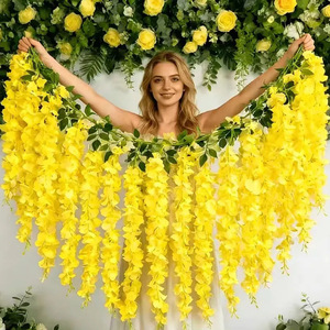 Guirlande de fleurs artificielles jaunes en forme de glycine pour mariage, jardin et décoration intérieure - Product Image 3
