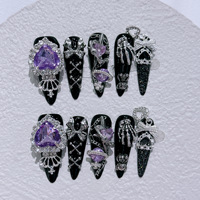 Y2K Heavy Industry Square Stiletto Coffin Punk Metal Diy Uñas postizas hechas a mano Manicura artificial Prensa usable en las uñas