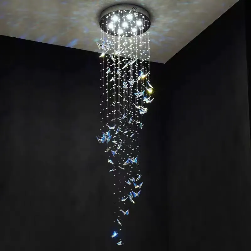Lámpara colgante de cristal de mariposa decorativa para hotel, gran candelabro de lujo, para vestíbulo y bar, novedad
