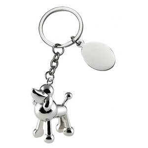 Portachiavi in argento a forma di barboncino con targhetta ovale, ciondolo in metallo a forma di cane per chiavi e borse - Product Image 1