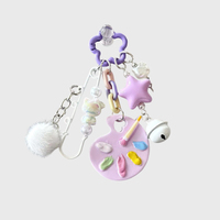JS Lila Glücksverheißender Feder-Acryl-Taschenanhänger Y2K Herz-Schleifen-Anhänger für Damen und Mädchen, Kawaii Katzen-Taschenanhänger, Malparty-Gastgeschenke, Kunst-Schlüsselanhänger