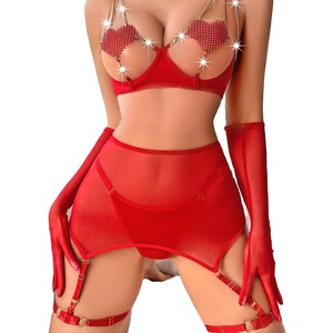 Lencería Femenina, Conjunto de Noche con Sujetador Abierto, Ropa Interior Sensual para Mujer, Lencería Erótica Roja para Boda - Product Image 1