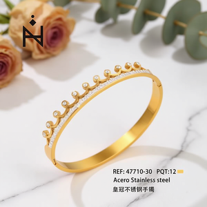 Pulsera de Acero Inoxidable con Corona, Bañada en Oro, con Circonitas, Joyería de Moda para Mujer, Elegante Brazalete, Regalo, 47710-30 - Product Image 2
