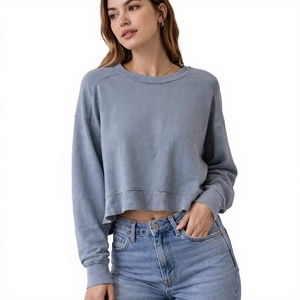 Sweat-shirt court décontracté en coton pour femmes, col rond, manches longues, vêtements streetwear tendance - Product Image 4