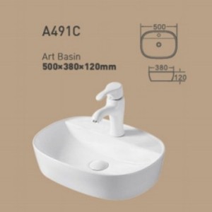 Vasque de salle de bain en céramique blanche A490A 820x415mm à trou unique - Product Image 5