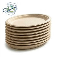 Assiettes en bagasse écologiques, non blanchies, couleur naturelle, résistantes à l'huile et compatibles micro-ondes pour la restauration à emporter