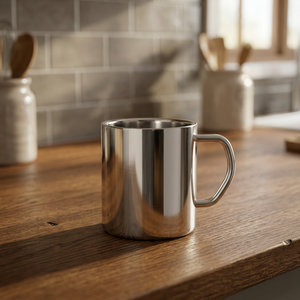 Vaso de Oficina Clásico Cilíndrico de Acero Inoxidable de Doble Pared, 300 ml, Ecológico, con Asa, Acabado Espejo, Aislamiento Térmico de 6 Horas - Product Image 3