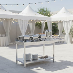 Mesa de Trabajo de Acero Inoxidable de Doble Cubierta con Estante Inferior para Uso Comercial en Cocina - Product Image 1