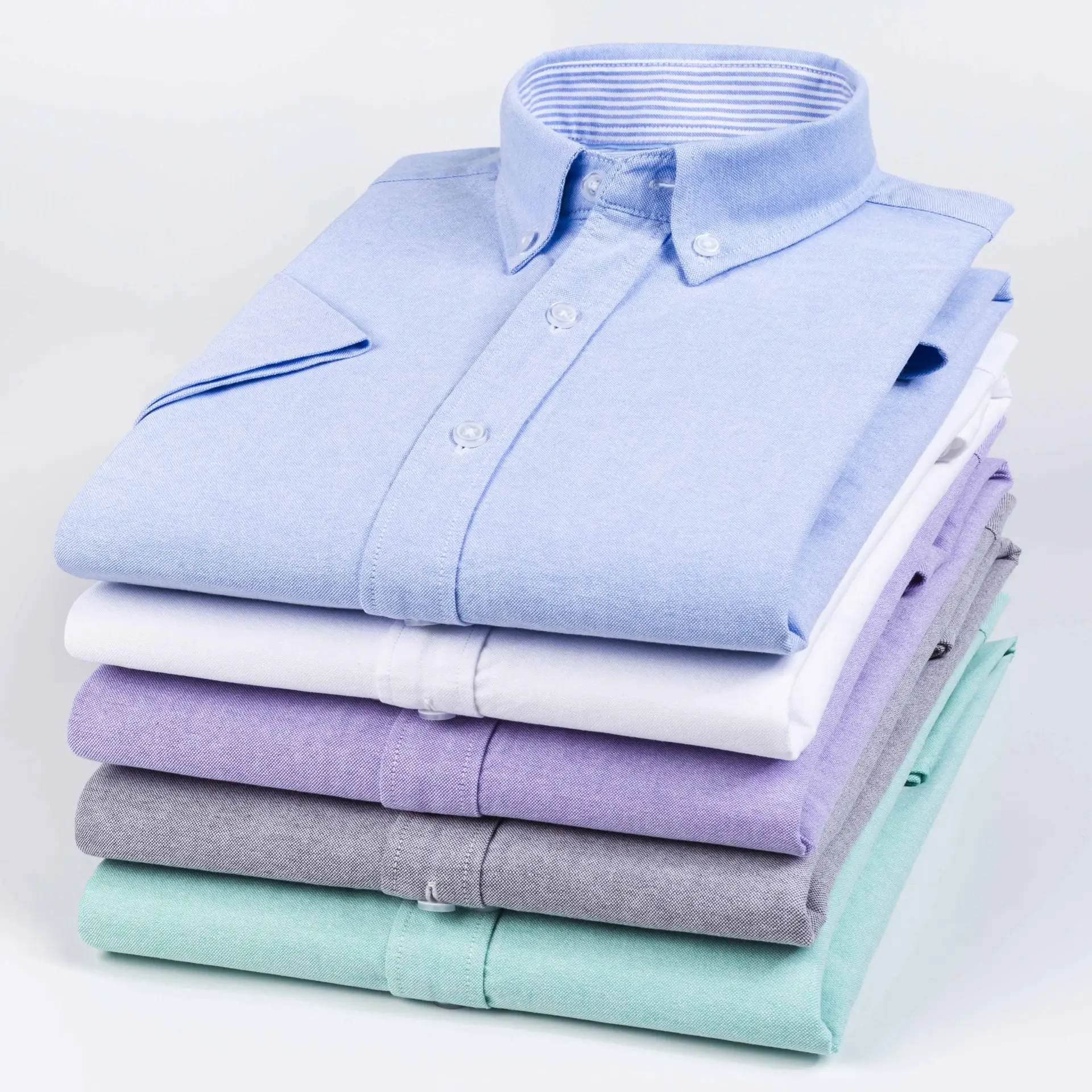 Custom solid short sleeve 100% cotton button up business oxford dressing shirt plus size dress shirt for men
